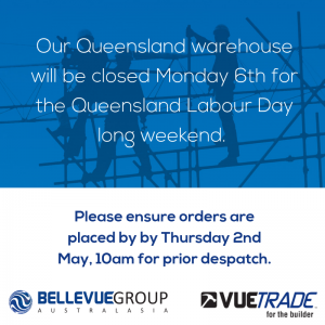 Our Queensland warehouse will be closed Monday 6th for the Queensland Labour Day long weekend. Please ensure orders are placed by by Thursday 2nd May, 10am for prior despatch.